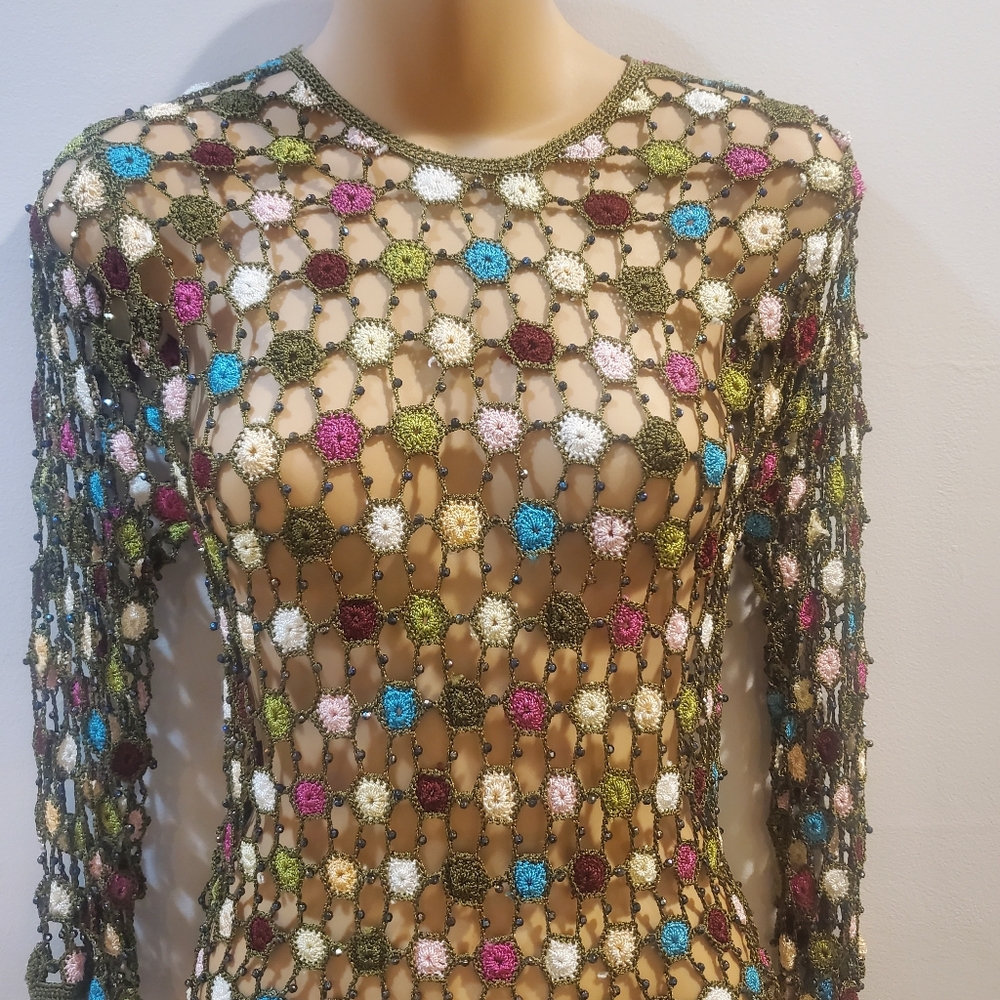 Cache Multicolor Crochet Sweater